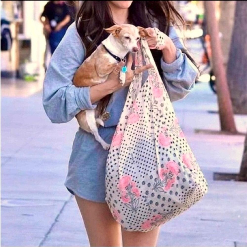 Free People Cream & Pink Cotton Sheer Reuseable Farmers Market Bag
